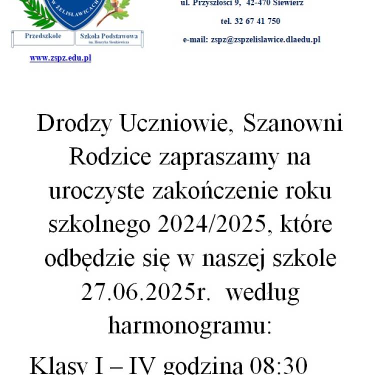 Uroczyste zakończenie roku szkolnego 2024/2025